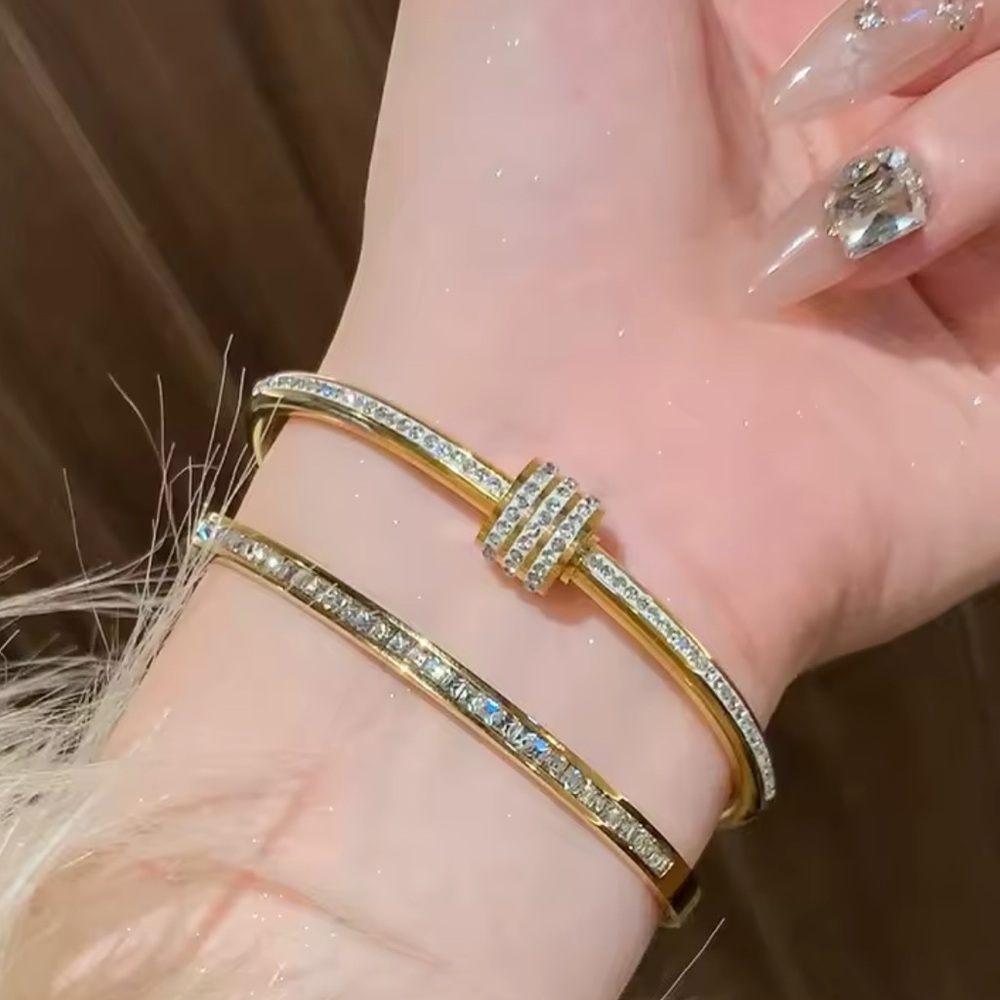Lorette-Chic(GOLD)Rhinestone Zircon Beads Stainless Steel Gold Plated Bracelet